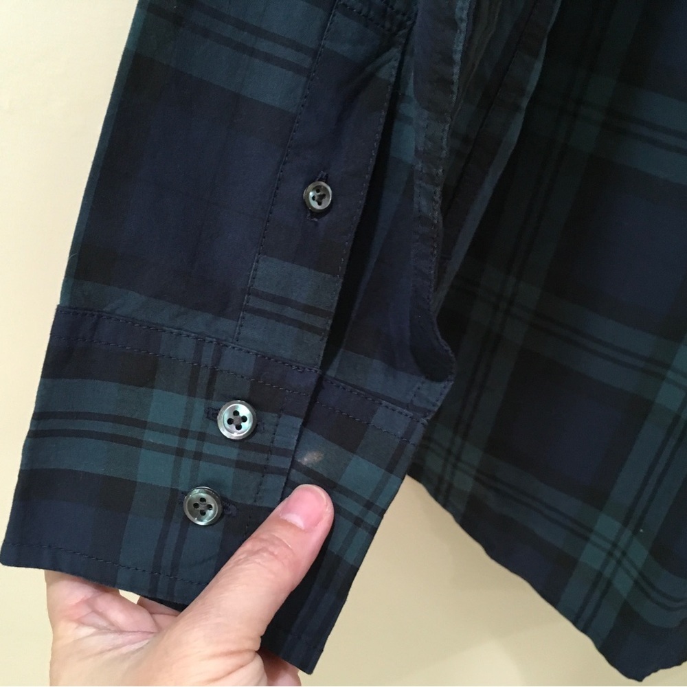 J.Crew Beaded Chevron Popover Shirt Blackwatch Plaid Green Blue Long Sleeve Sz 8 - Picture 7 of 7